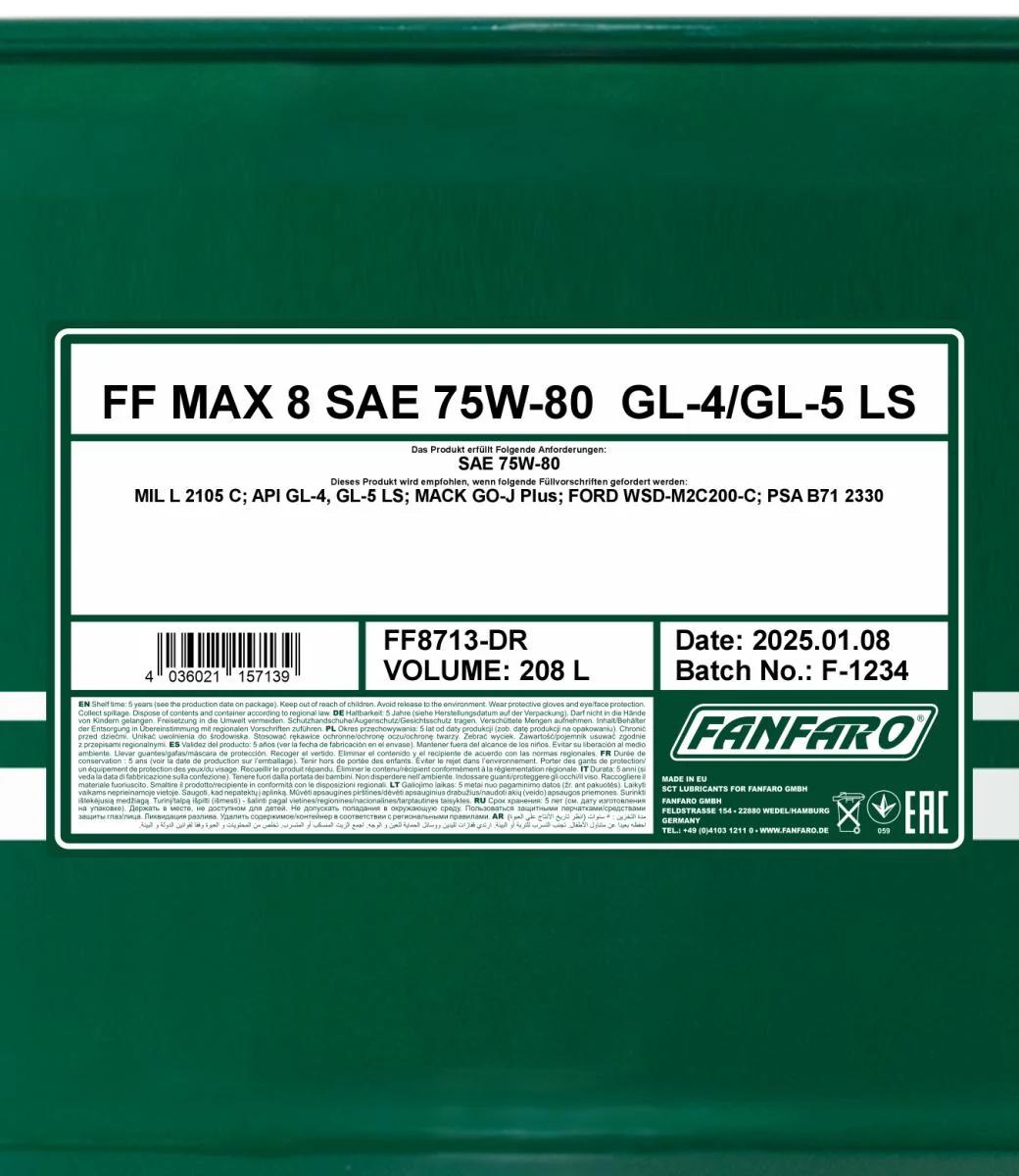 FANFARO - FF8713DR - MAX 8 SAE 75W-80 GL-4/GL-5 LS 208L