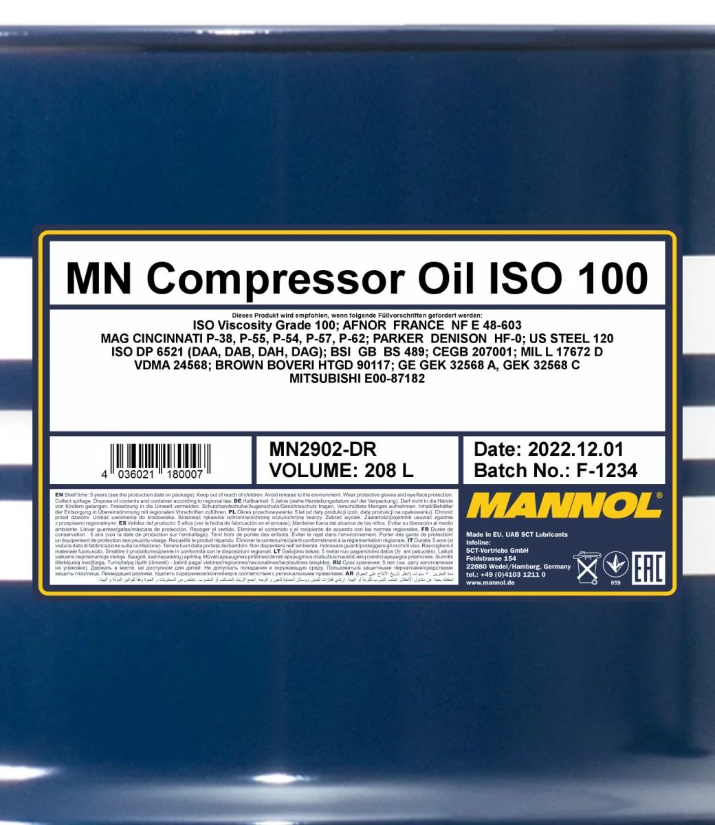 MANNOL® - MN2902DR - Compressor Oil ISO 100 2902 208L