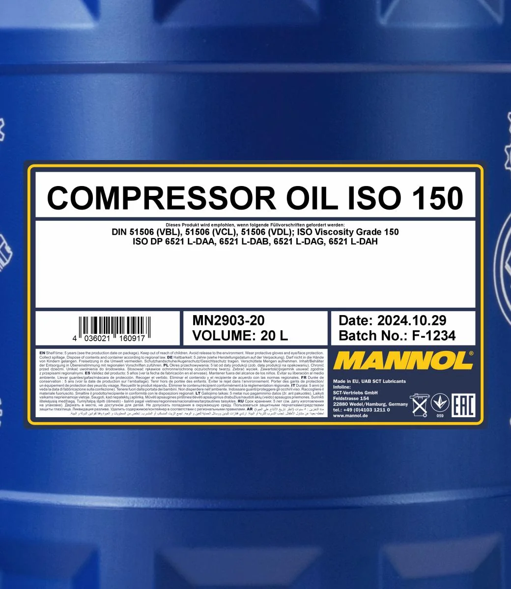 MANNOL® - MN290320 - Compressor Oil ISO 150 2903 20L