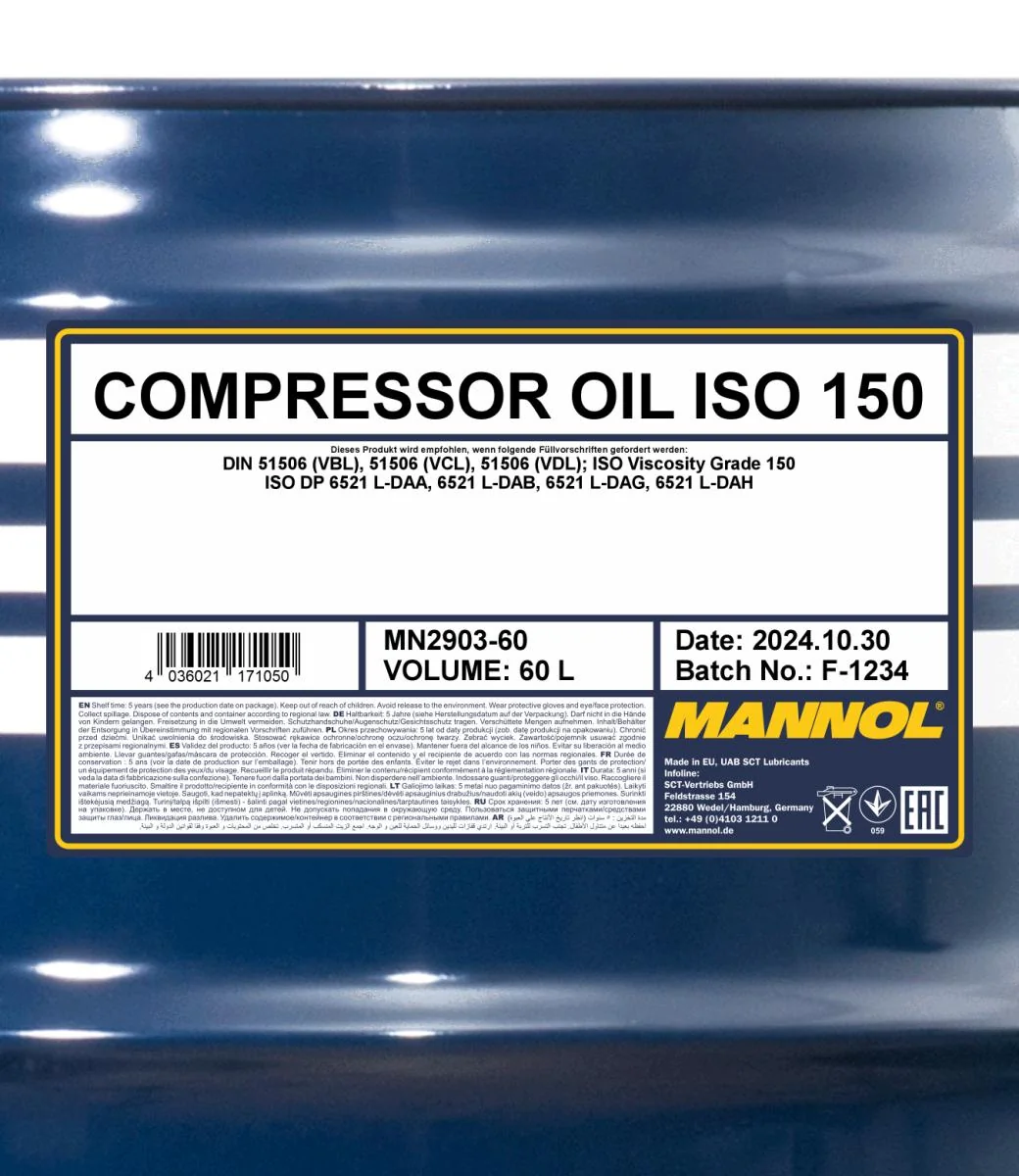 MANNOL® - MN290360 - Compressor Oil ISO 150 2903 60L