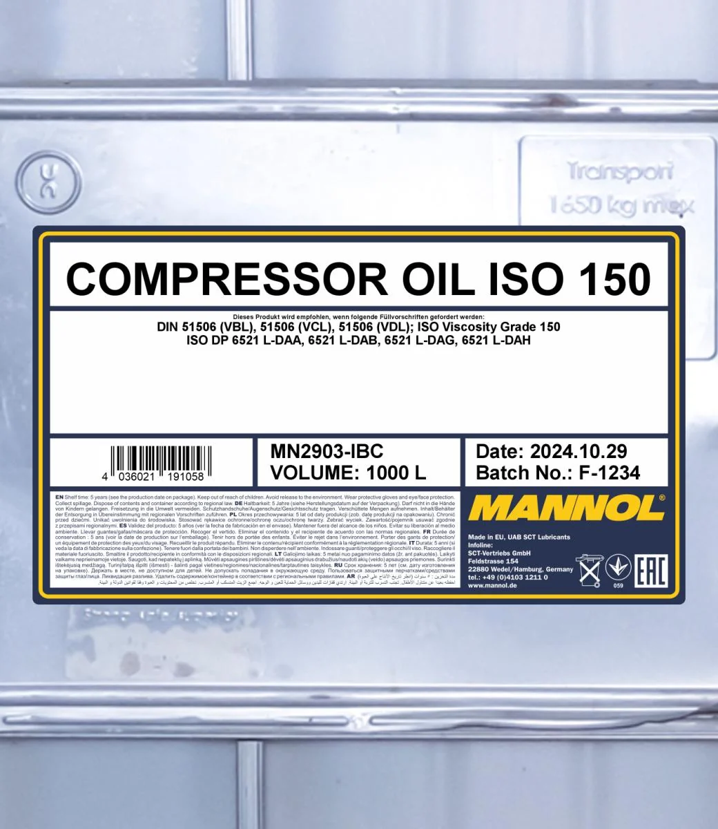 MANNOL® - MN2903IBC - Compressor Oil ISO 150 2903 1000L