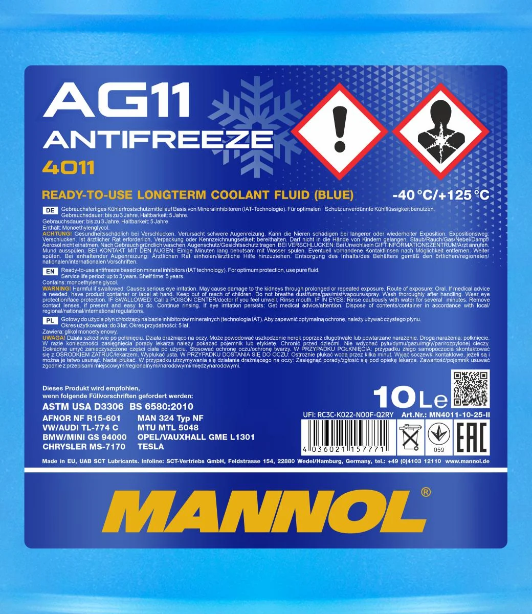 MANNOL® - MN401110 - Antifreeze AG11 (-40) Longterm 10L
