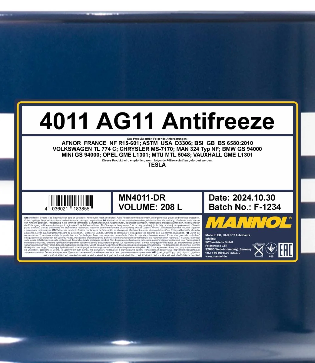 MANNOL® - MN4011DR - Antifreeze AG11 (-40) Longterm 208L