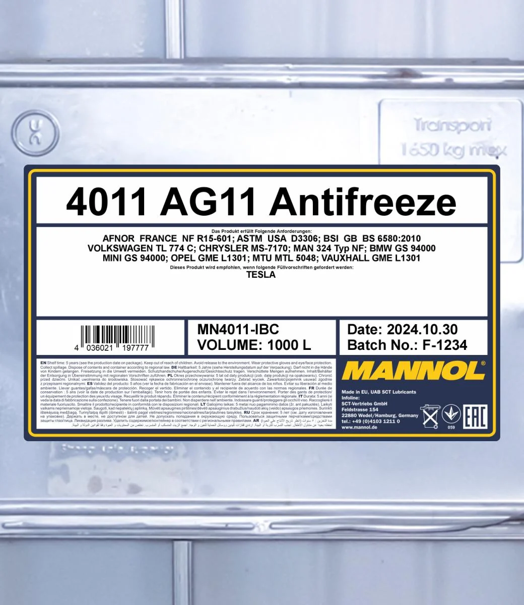 MANNOL® - MN4011IBC - Antifreeze AG11 (-40) Longterm 1000L