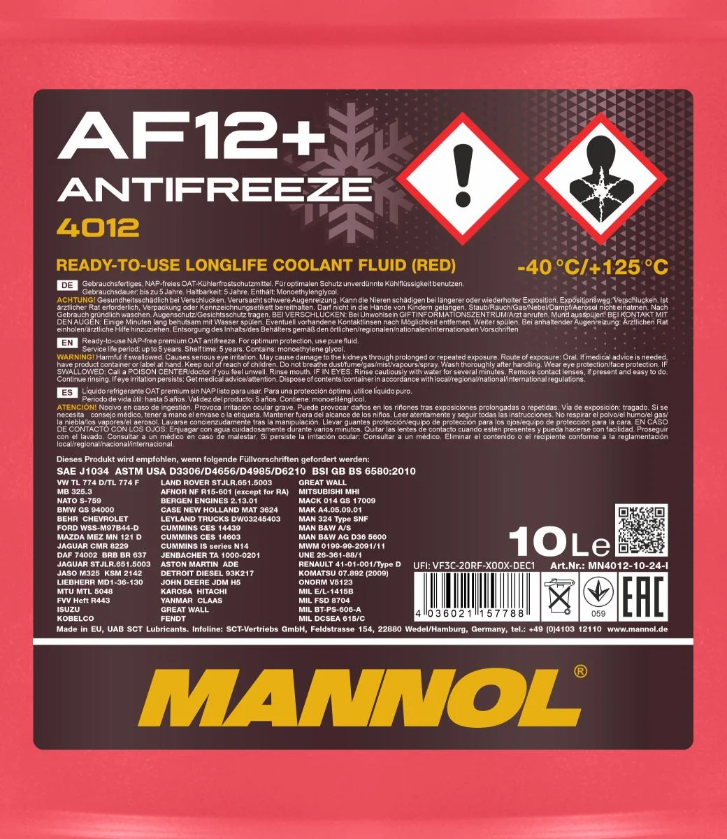 MANNOL® - MN401210 - Antifreeze AF12+ (-40) Longlife 10L