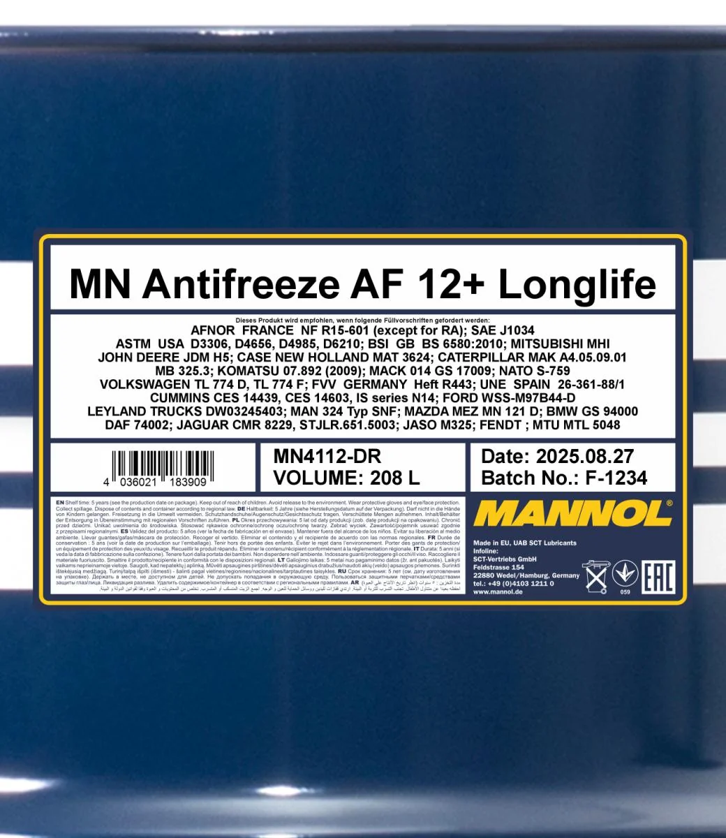 MANNOL® - MN4112DR - Antifreeze AF12+ Longlife 208L
