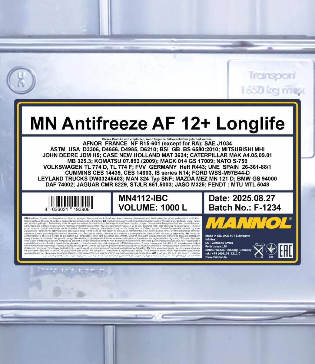 MANNOL® - MN4112IBC - Antifreeze AF12+ Longlife 1000L