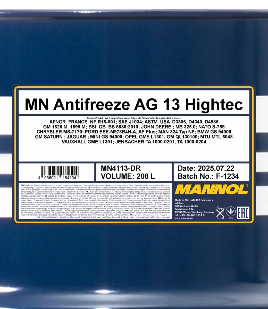 MANNOL® - MN4113DR - Antifreeze AG13 Hightec 208L
