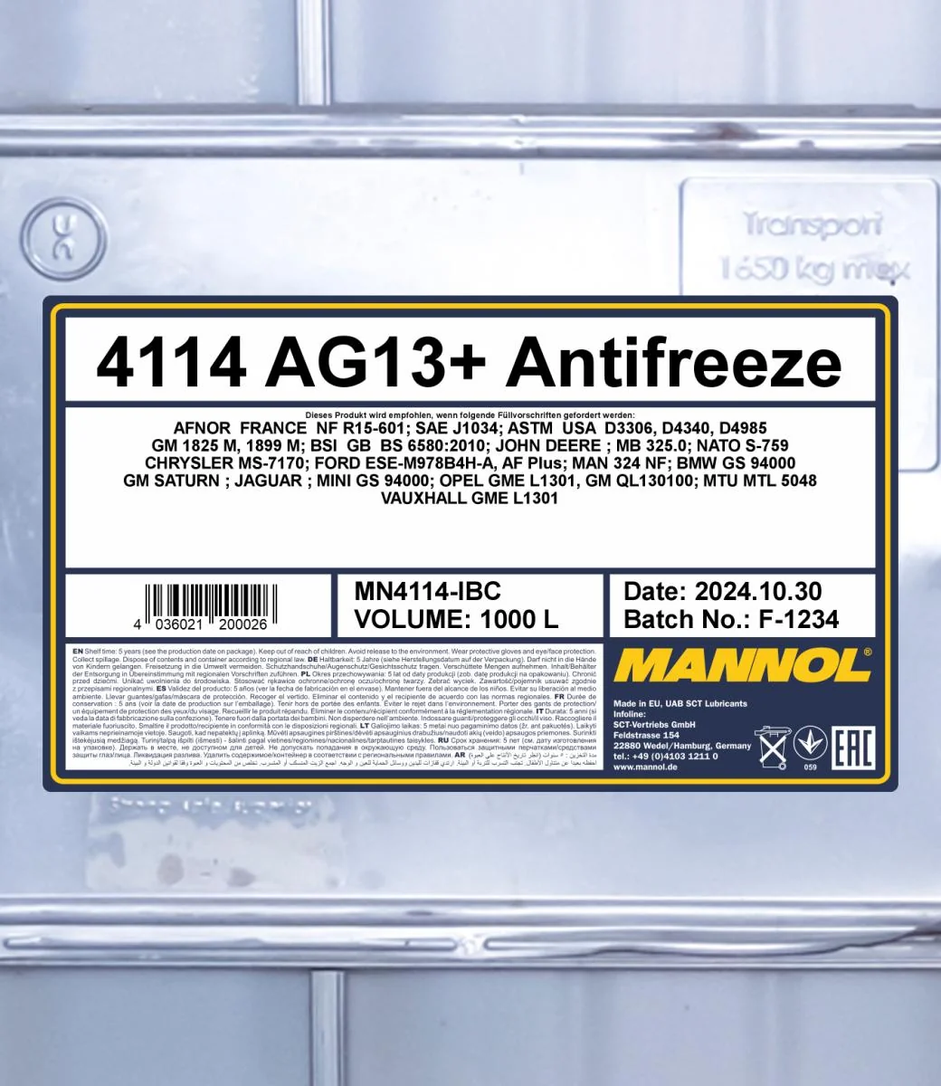 MANNOL® - MN4114IBC - Antifreeze AG13+ Advanced 1000L