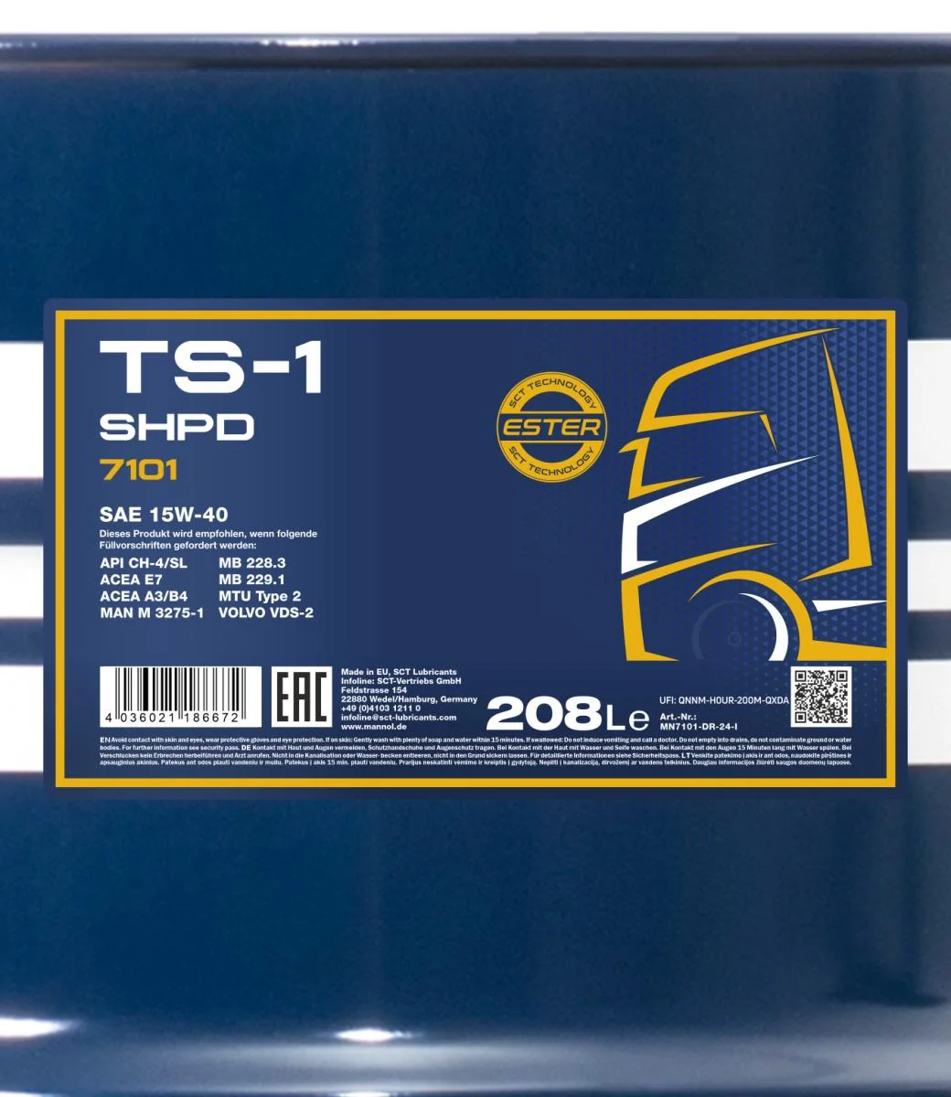 MANNOL® - MN7101DR - TS-1 SHPD 15W-40 208L