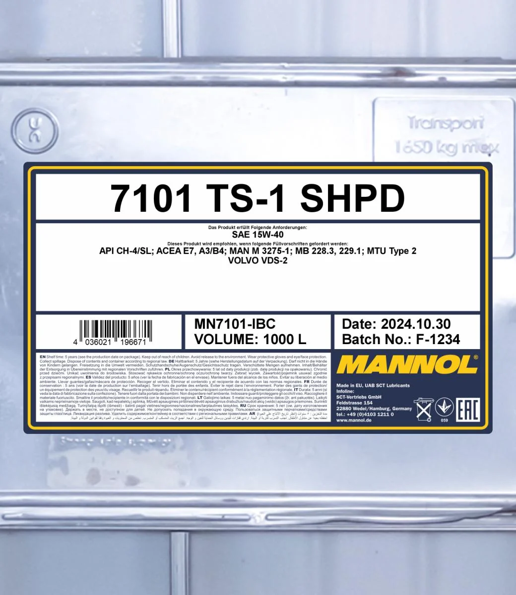 MANNOL® - MN7101IBC - TS-1 SHPD 15W-40 1000L
