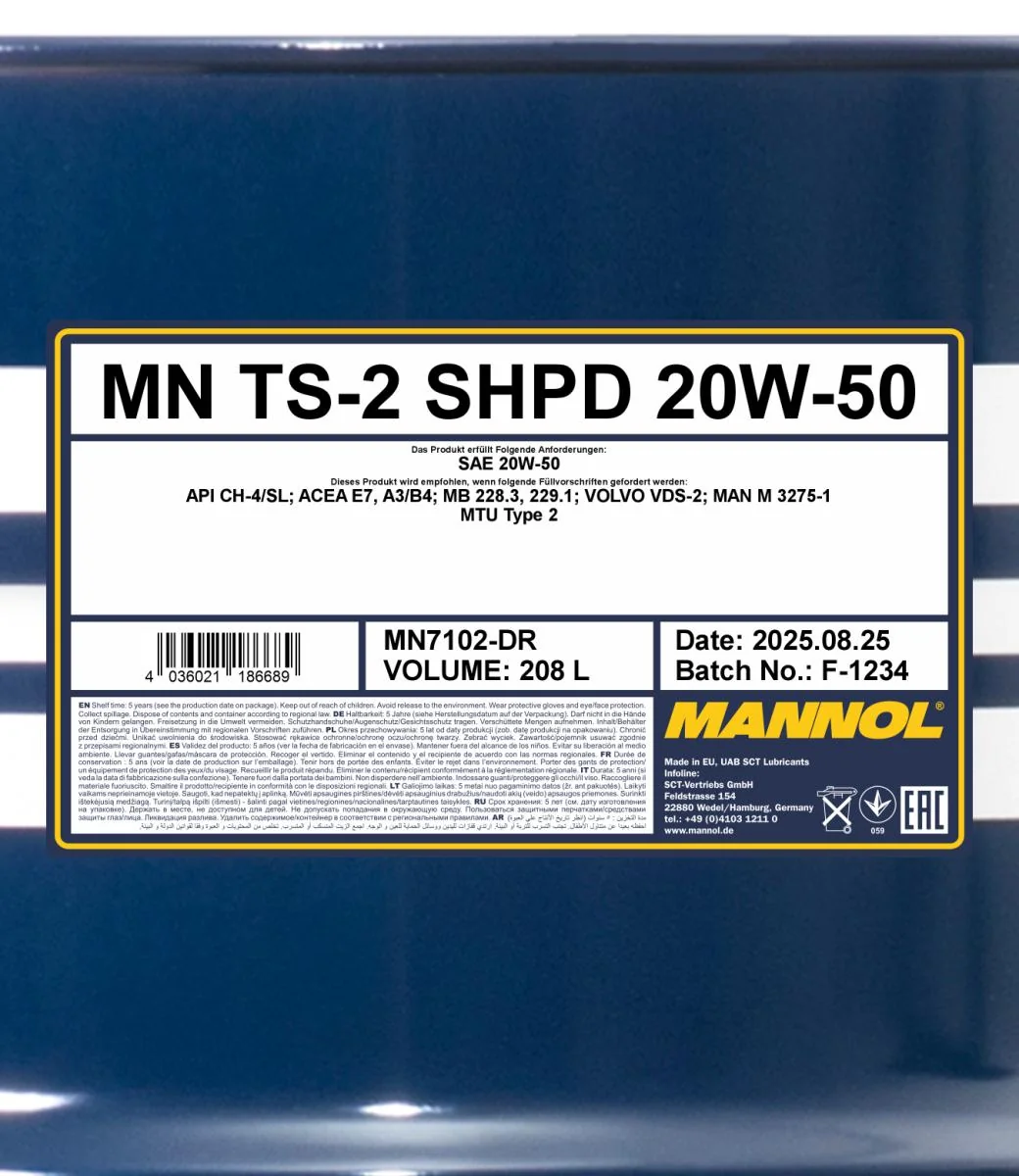 MANNOL® - MN7102DR - TS-2 SHPD 20W-50 208L