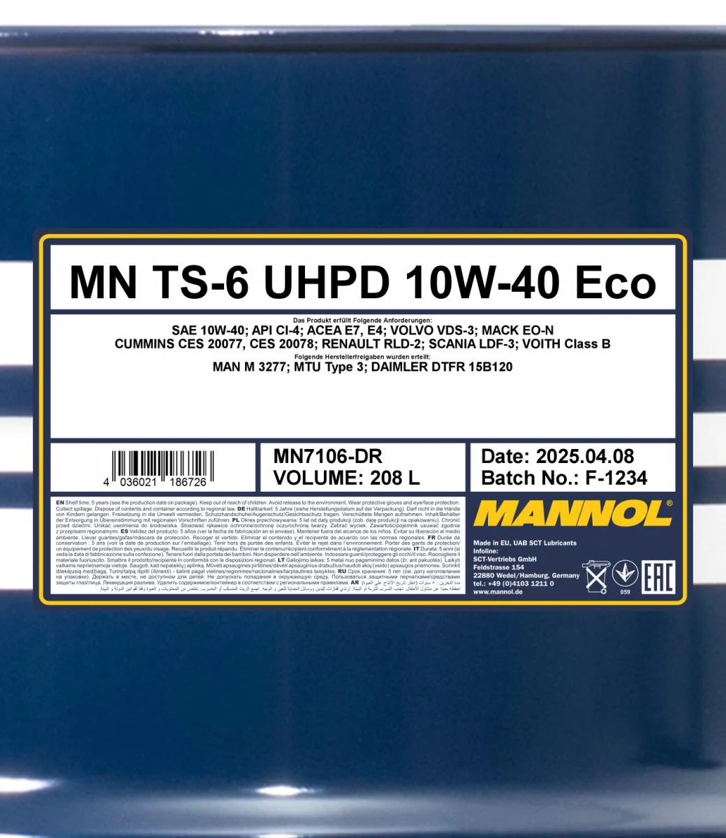 MANNOL® - MN7106DR - TS-6 UHPD 10W-40 Eco 208L