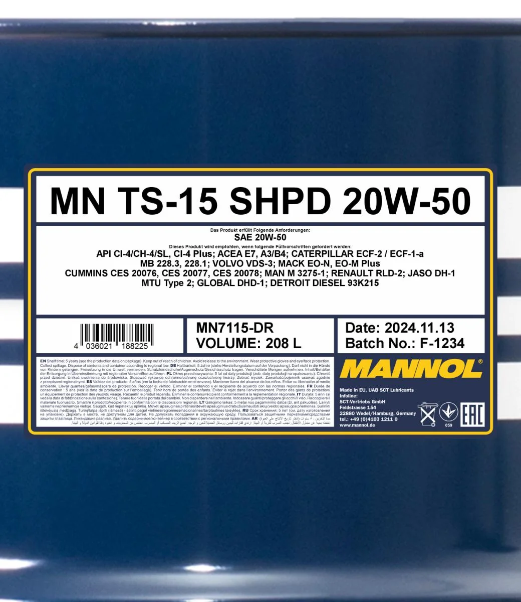 MANNOL® - MN7115DR - TS-15 SHPD 20W-50 208L