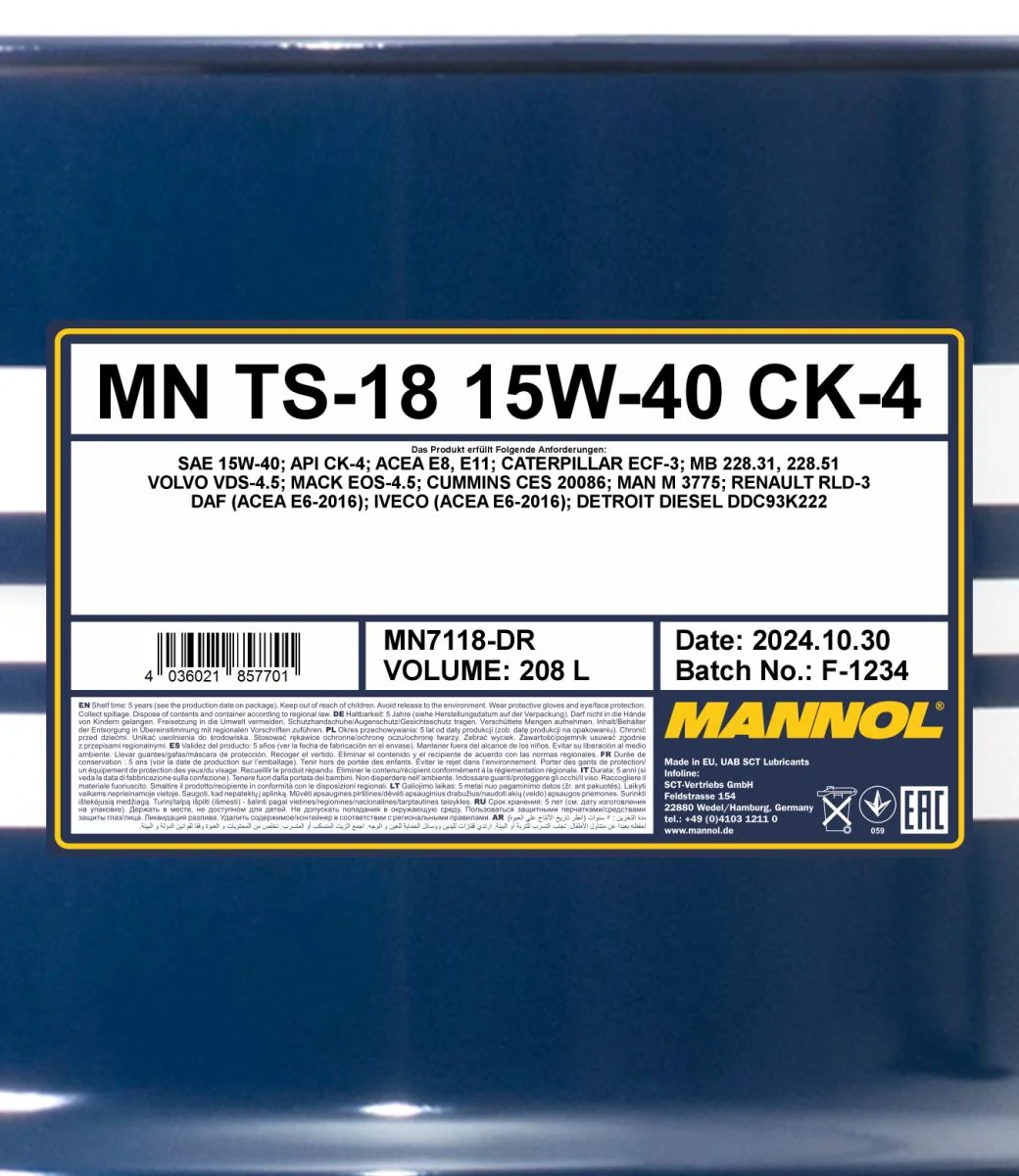 MANNOL® - MN7118DR - TS-18 15W-40 CK-4 208L