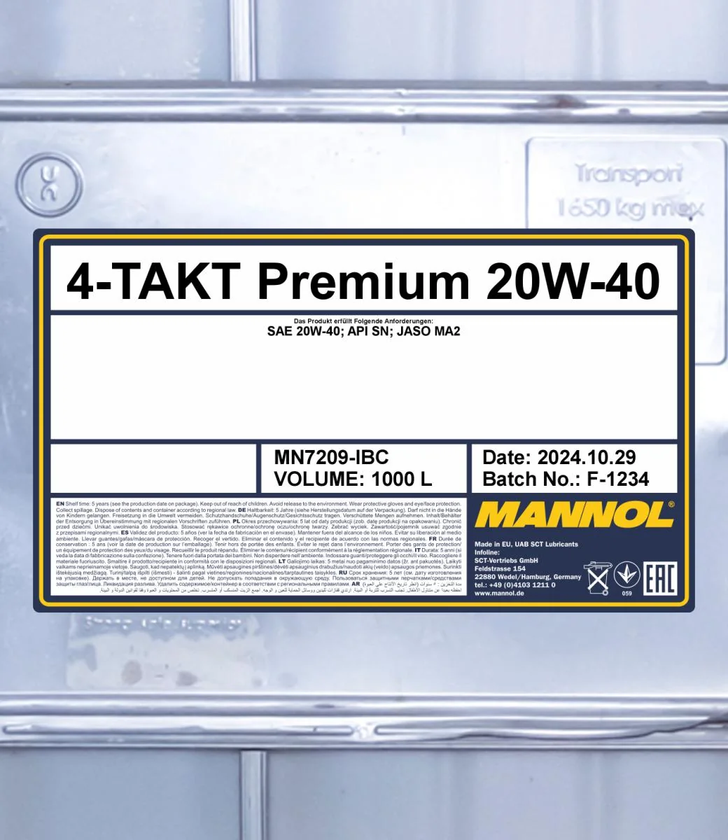 MANNOL® - MN7209IBC - 7209 4-Stroke Premium 20W-40 1000L