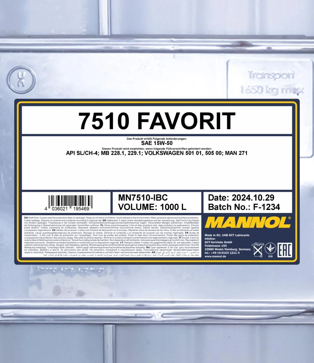 MANNOL® - MN7510IBC - Favorit 15W-50 7510 1000L