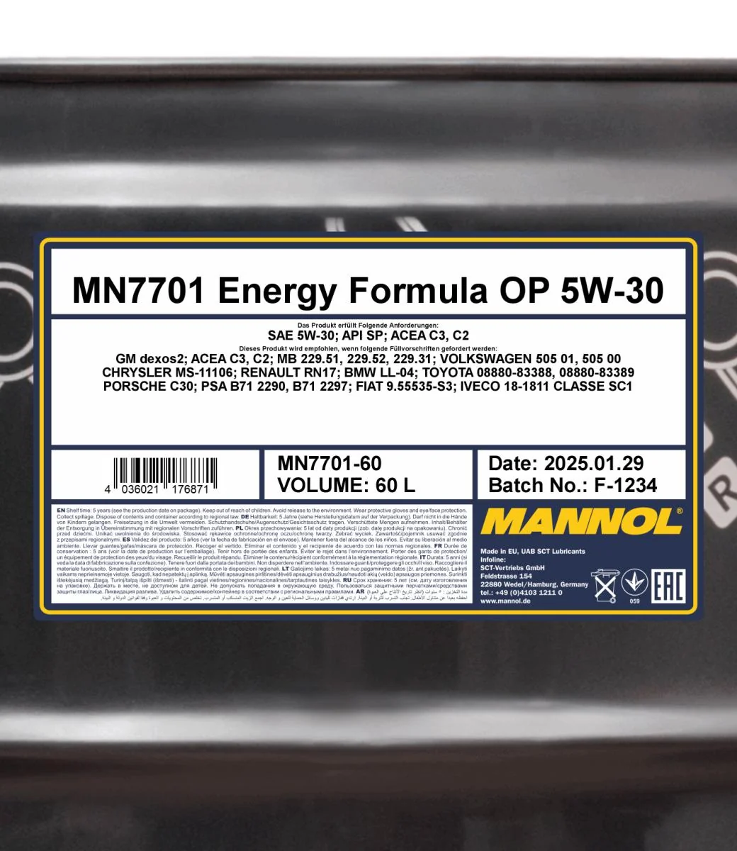 MANNOL® - MN770160 - 7701 Energy Formula OP 5W-30 60l