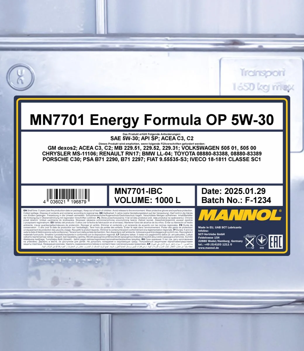 MANNOL® - MN7701IBC - 7701 Energy Formula OP 5W-30 1000l