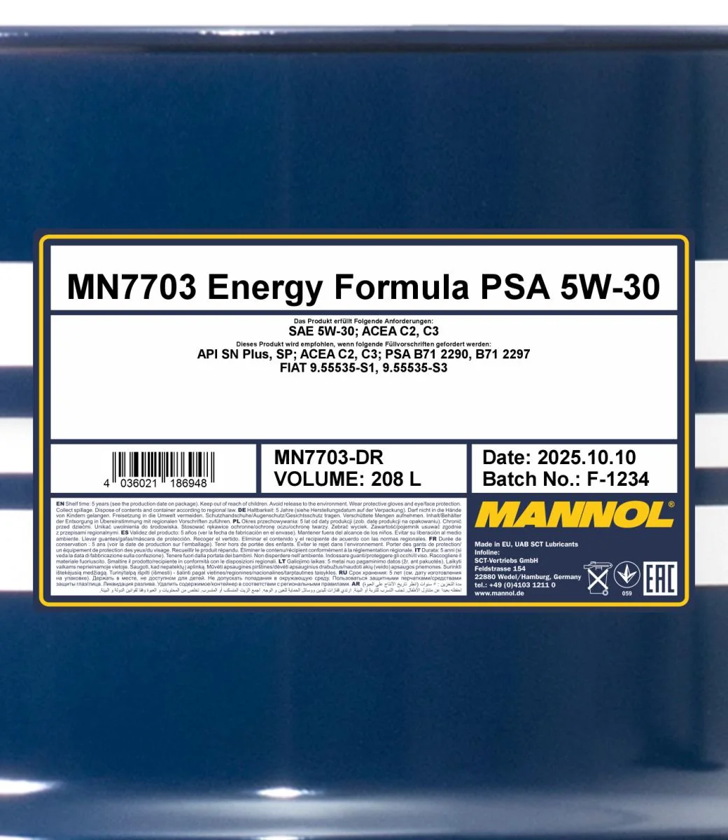 MANNOL® - MN7703DR - 7703 Energy Formula PSA 5W-30 208l