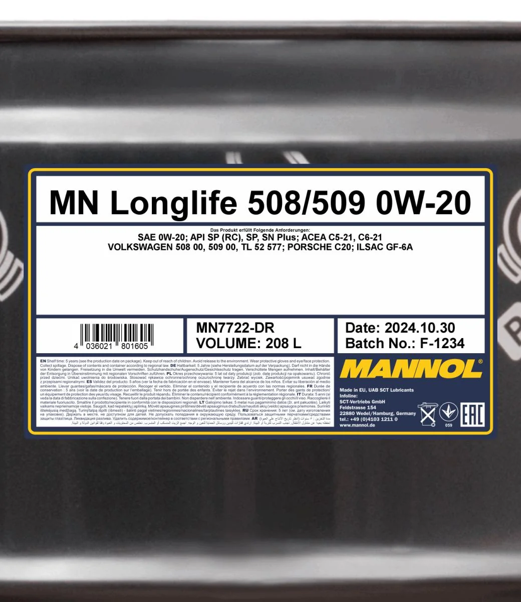 MANNOL® - MN7722DR - Longlife 508/509 0W-20 208L