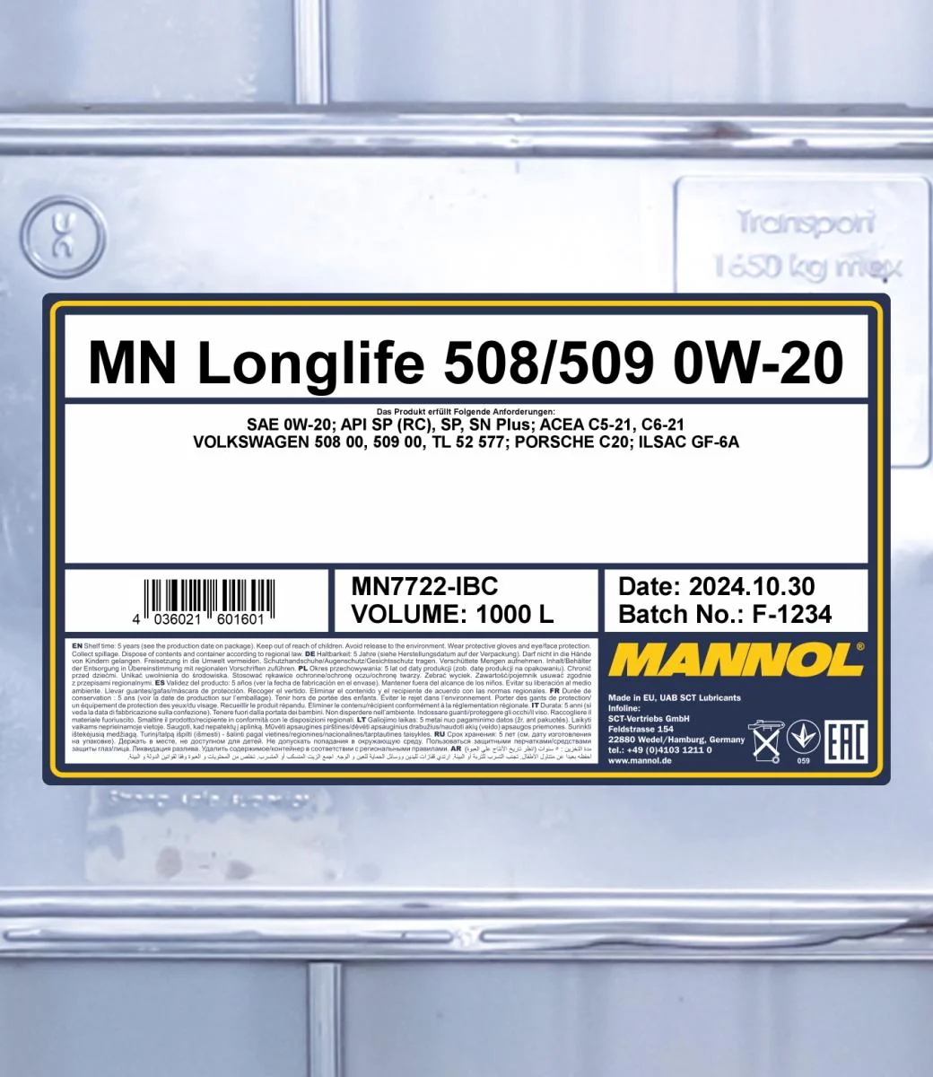 MANNOL® - MN7722IBC - Longlife 508/509 0W-20 1000L