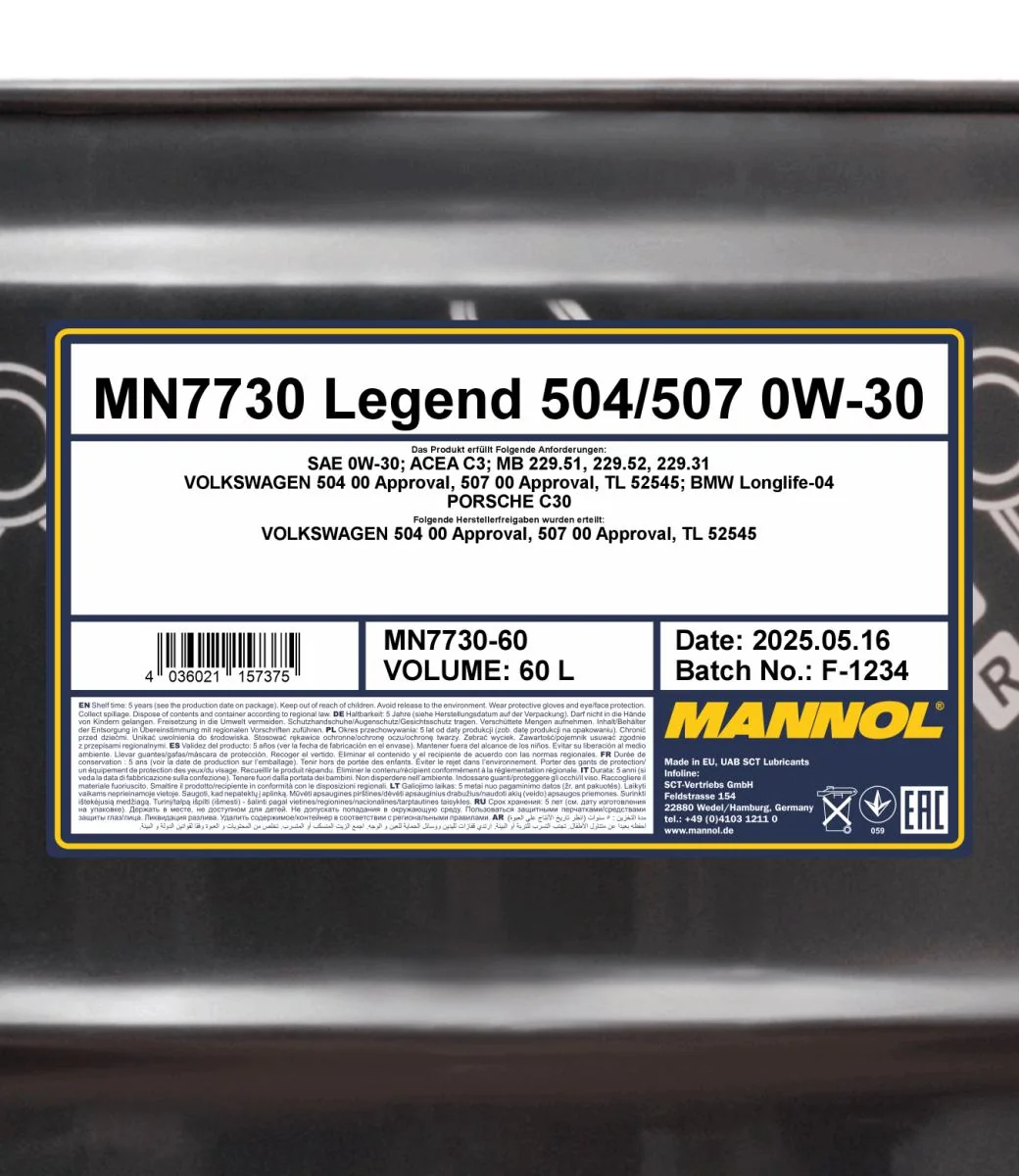 MANNOL® - MN773060 - Legend 504/507 0W-30 60L