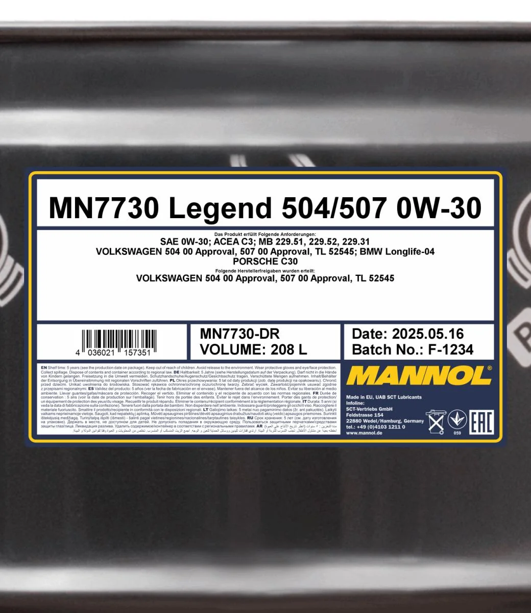 MANNOL® - MN7730DR - Legend 504/507 0W-30 208L