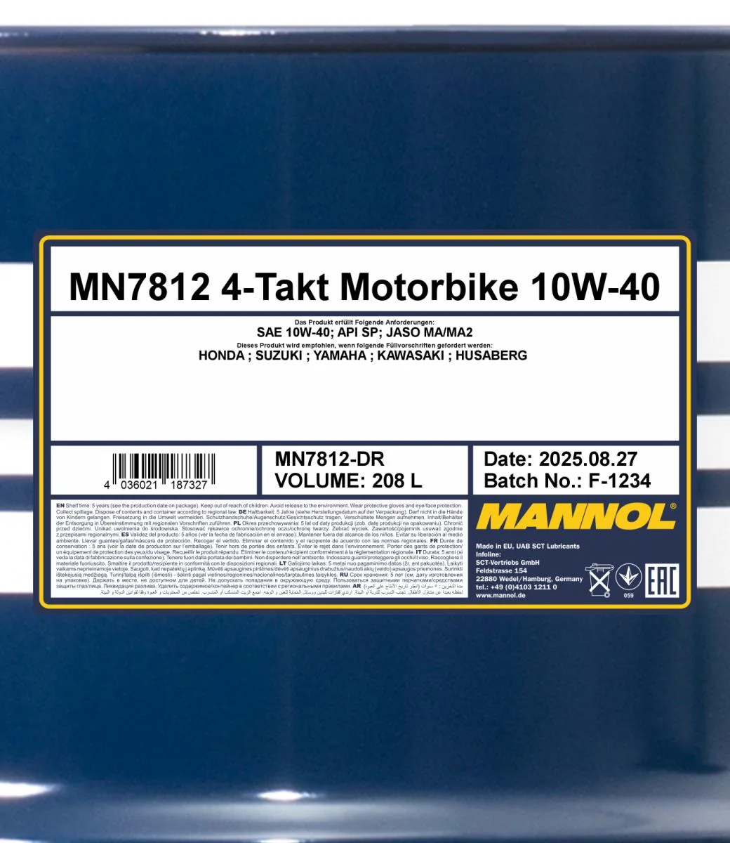 MANNOL® - MN7812DR - 7812 4-Stroke Motorbike 10W-40 208L