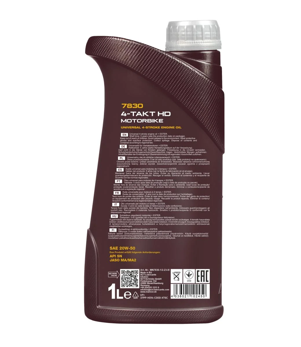 MANNOL® - MN78301 - 7830 4-Stroke Motorbike 20W-50 HD 1L