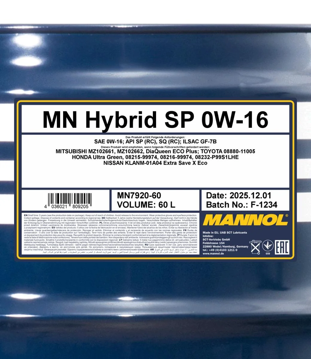 MANNOL® - MN792060 - Hybrid SP 0W-16 60L
