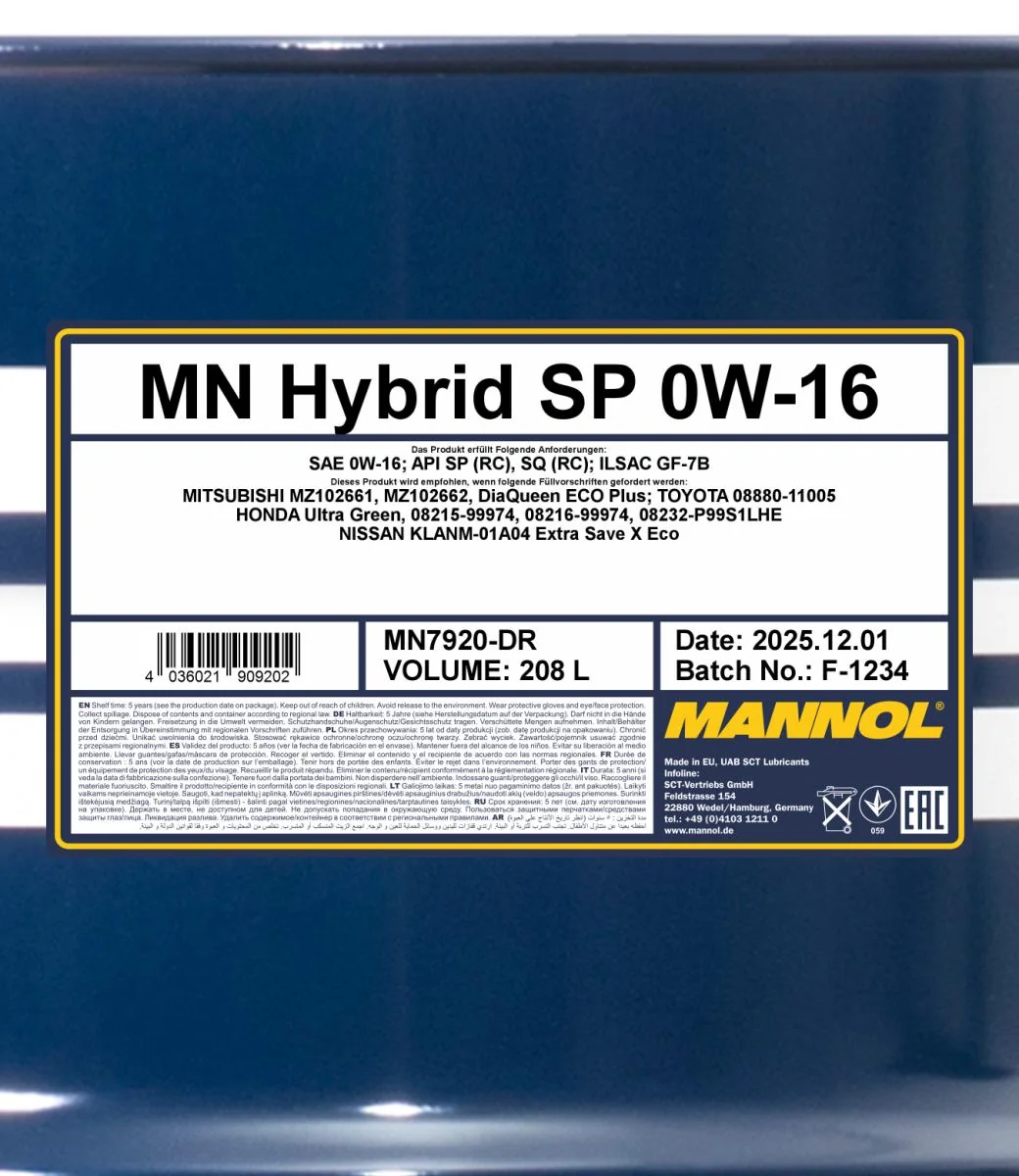 MANNOL® - MN7920DR - Hybrid SP 0W-16 208L