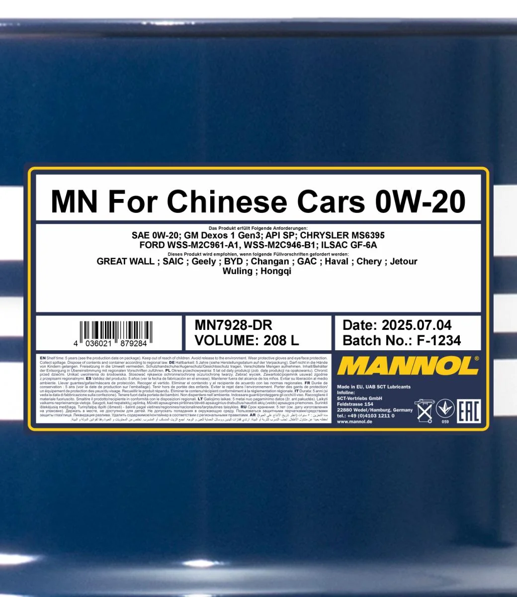 MANNOL® - MN7928DR - 7928 For Chinese Cars 0W-20 208L