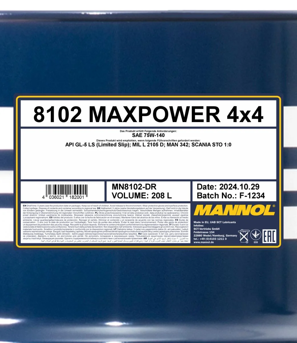 MANNOL® - MN8102DR - Maxpower 75W-140 GL-5 LS 208L