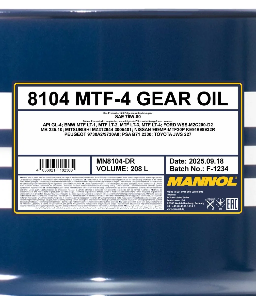 MANNOL® - MN8104DR - MTF-4 Gear Oil 75W-80 GL-4 208L