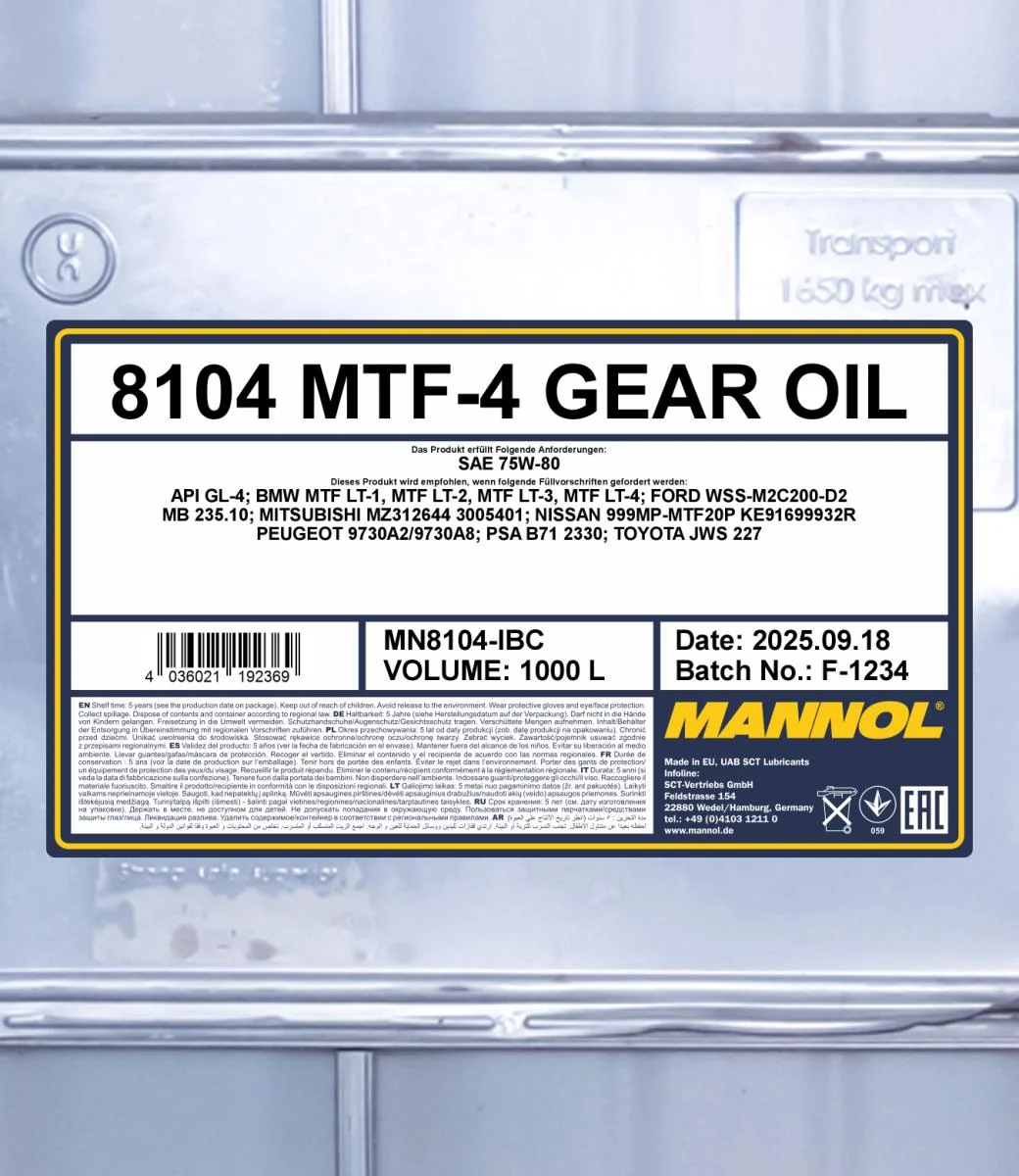 MANNOL® - MN8104IBC - MTF-4 Gear Oil 75W-80 GL-4 1000L