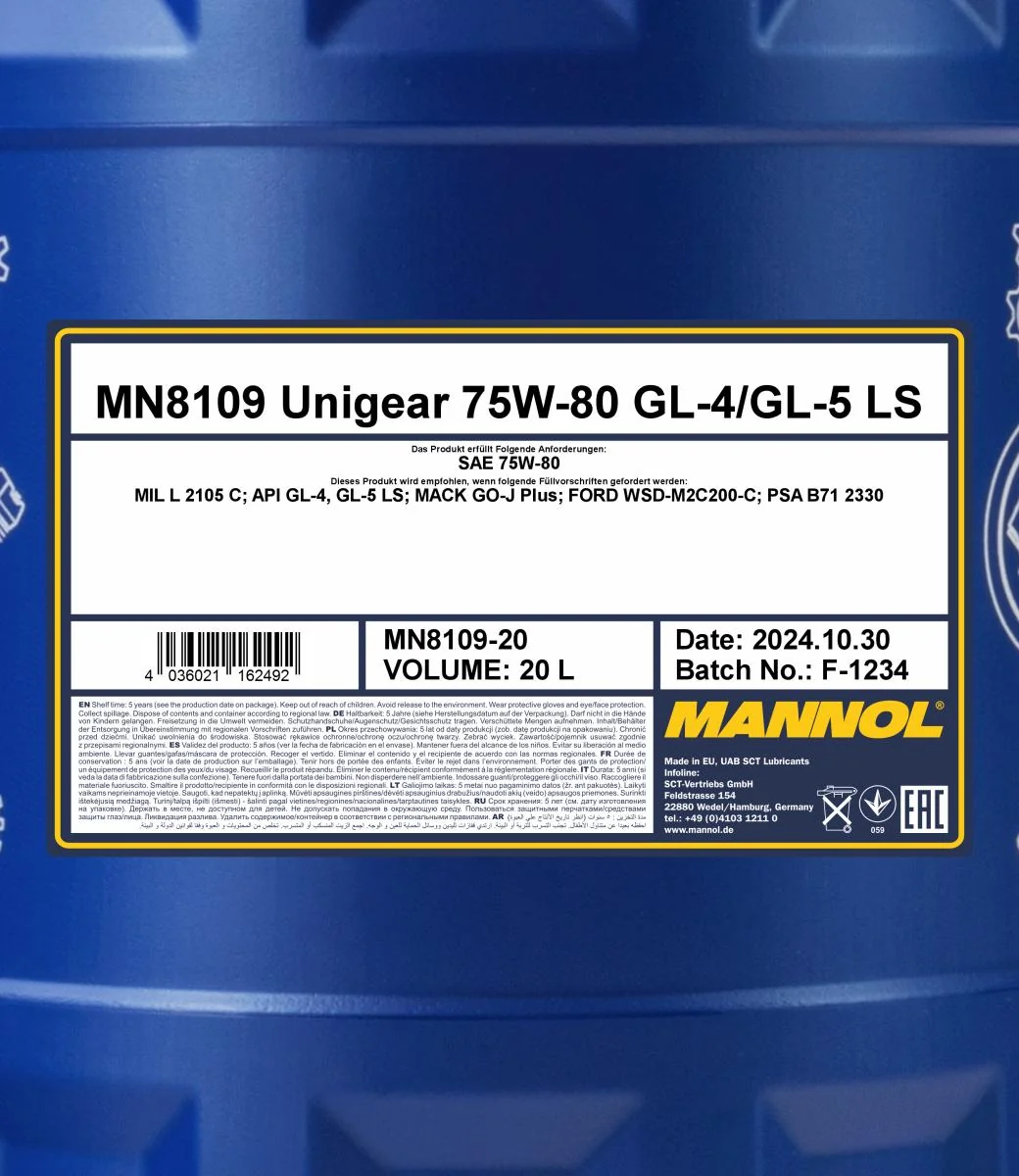 MANNOL® - MN810920 - 8109 Unigear 75W-80 GL-4/GL-5 LS 20L