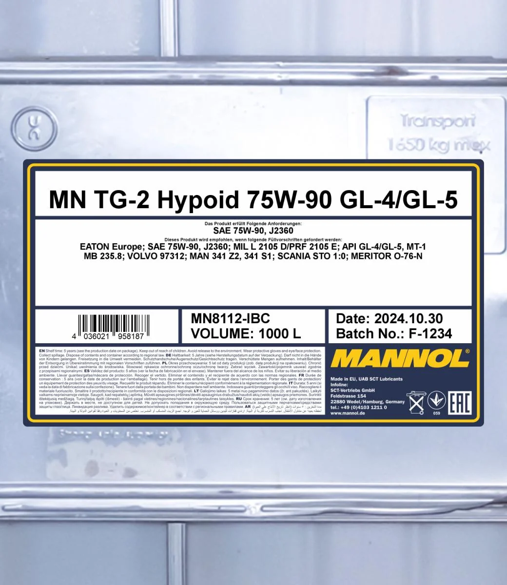 MANNOL® - MN8112IBC - 8112 TG-2 Hypoid GL-4/5 1000L