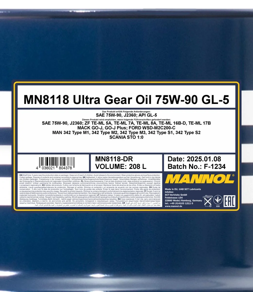 MANNOL® - MN8118DR - Ultra Gear Oil 75W-90 GL-5 208L