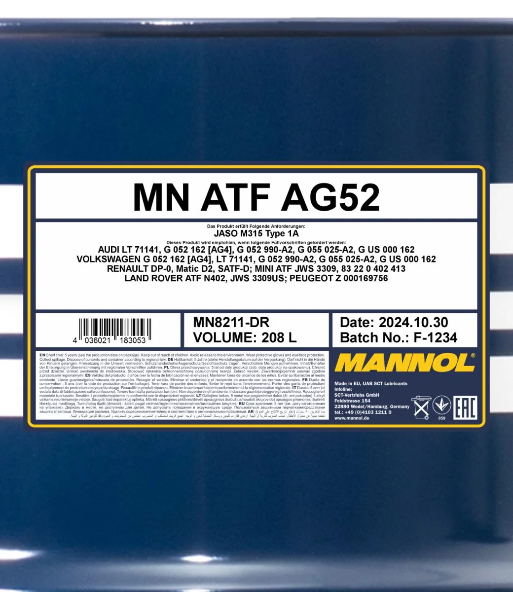 MANNOL® - MN8211DR - ATF AG 52 Automatic Special 208L