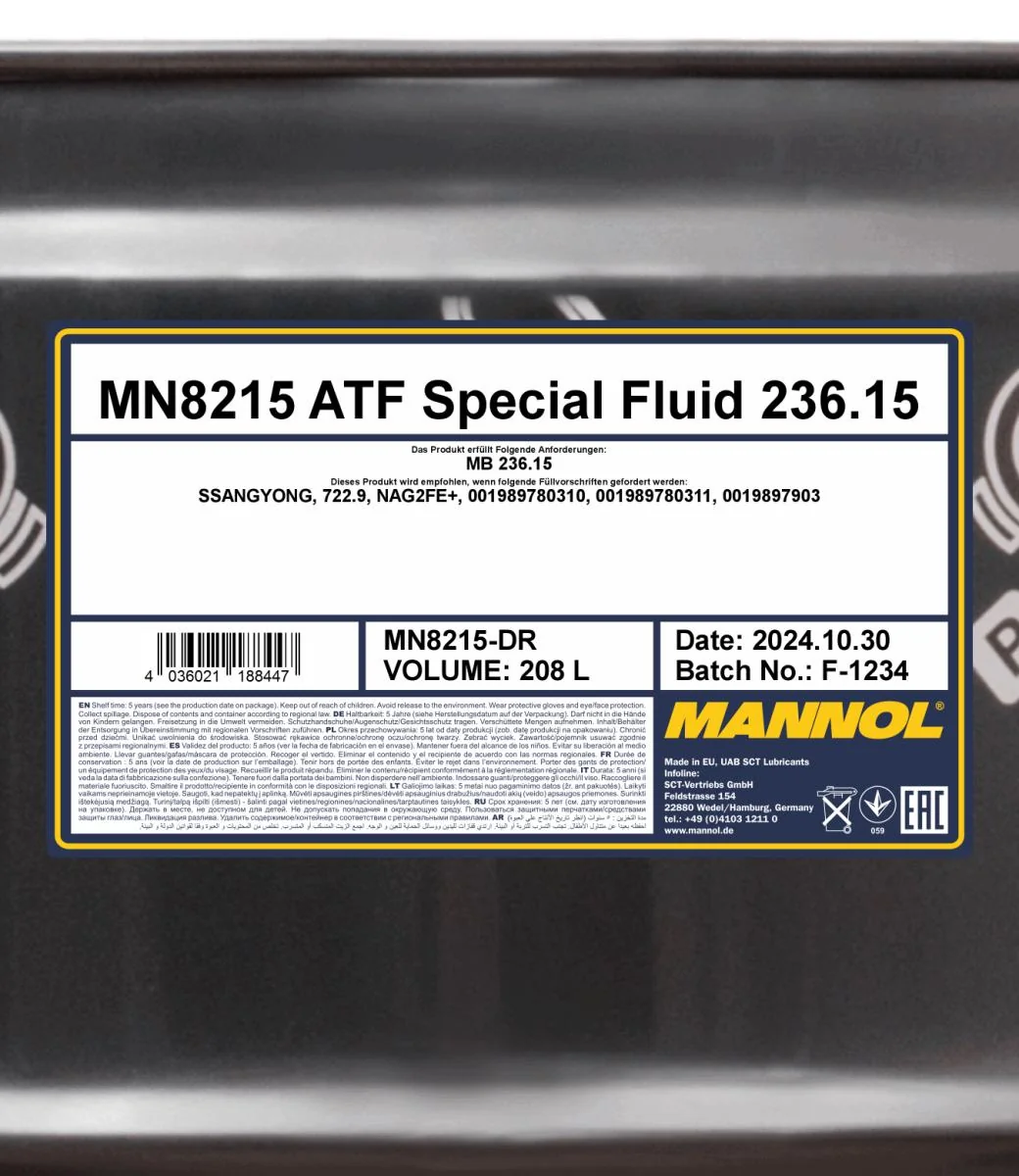 MANNOL® - MN8215DR - 8215 ATF Special Fluid 236.15 208L