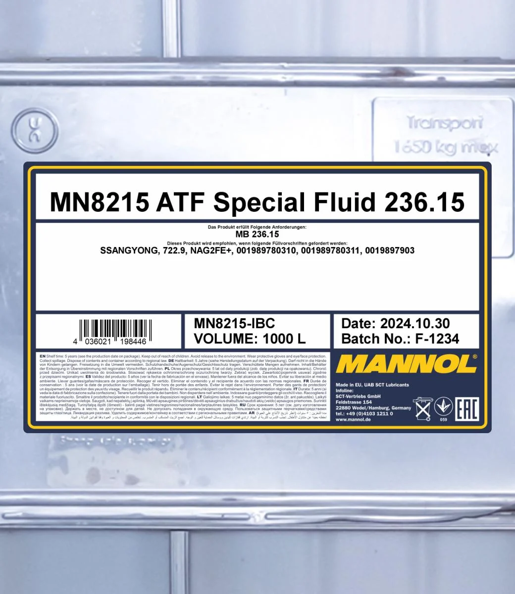 MANNOL® - MN8215IBC - 8215 ATF Special Fluid 236.15 1000L