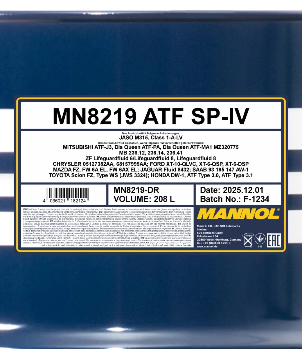 MANNOL® - MN8219DR - 8219 ATF SP-IV 208L