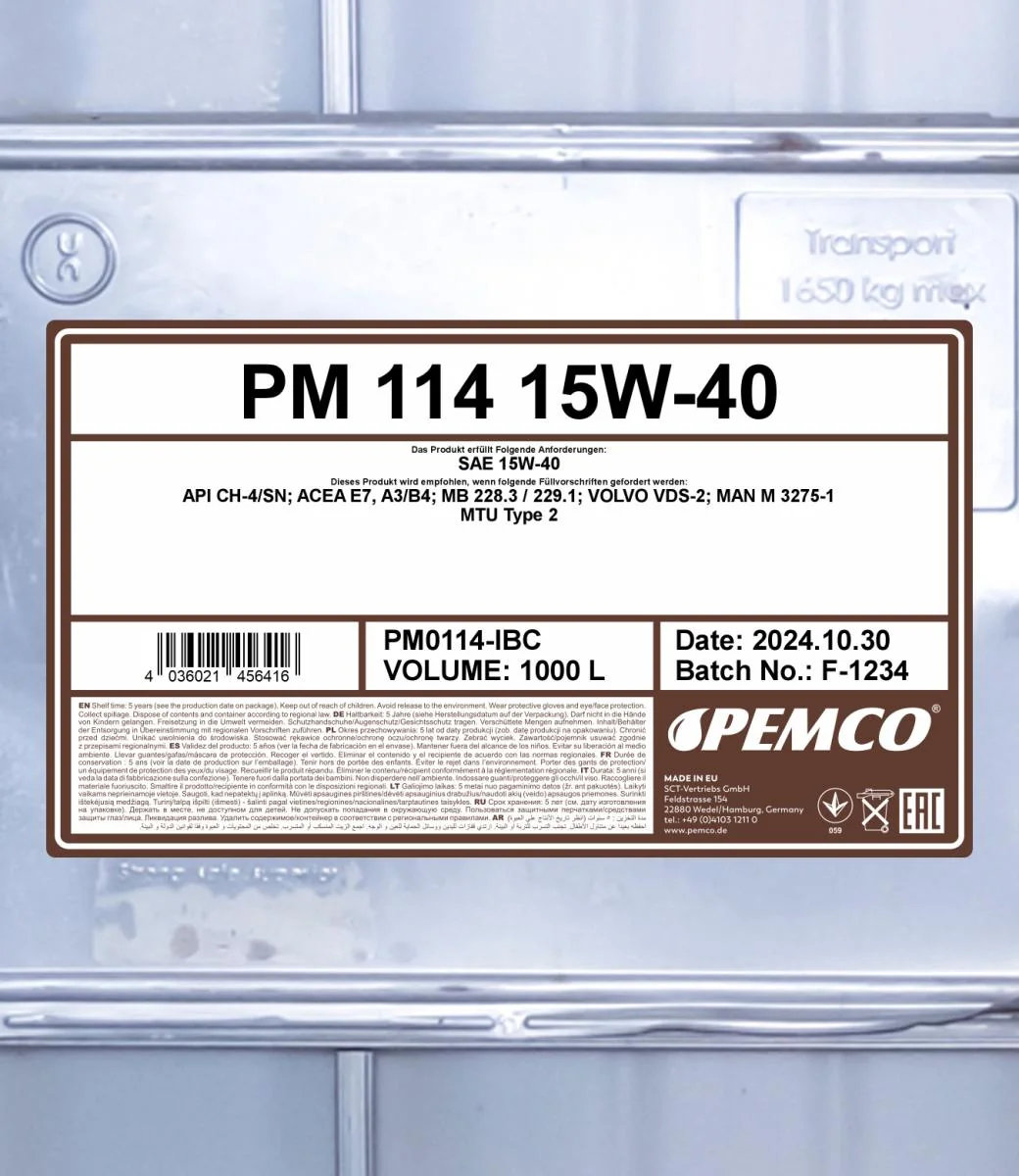 PEMCO - PM0114IBC - 114 15W-40 1000L