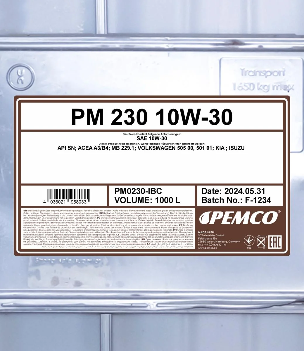 PEMCO - PM0230IBC - 230 10W-30 1000L