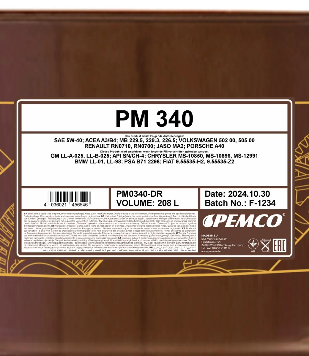 PEMCO - PM0340DR - 340 5W-40 208L