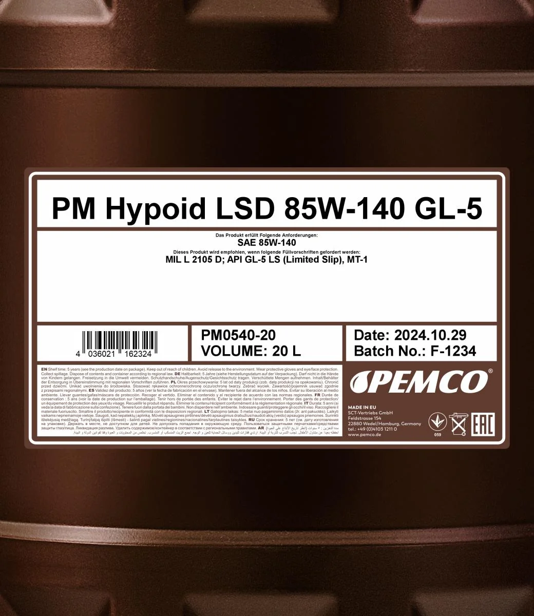 PEMCO - PM054020 - Hypoid LSD 85W-140 GL-5 20L