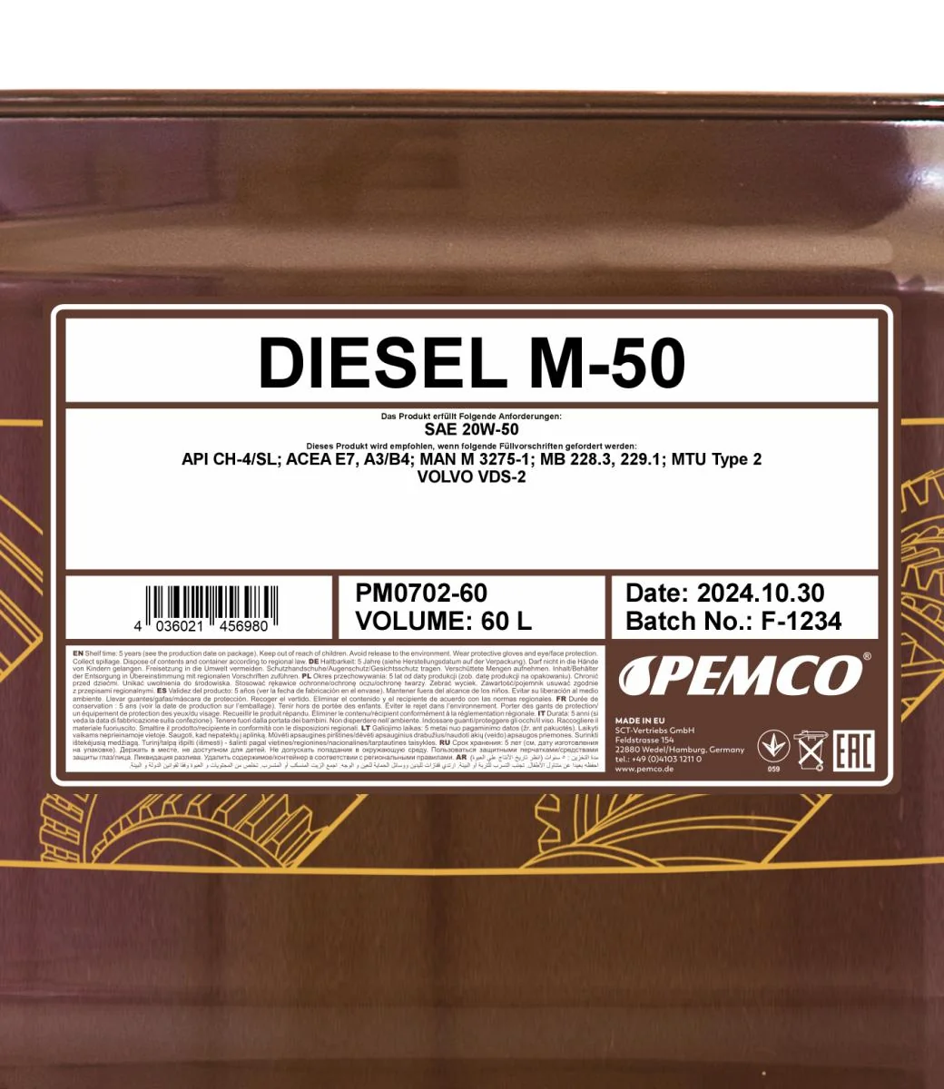 PEMCO - PM070260 - Diesel M-50 SHPD 20W-50 60L