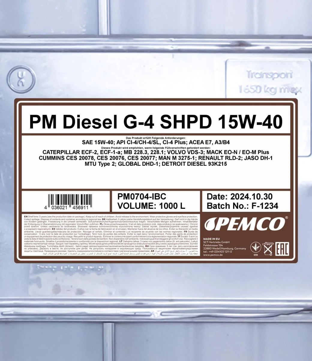 PEMCO - PM0704IBC - Diesel G-4 SHPD 15W-40 1000L