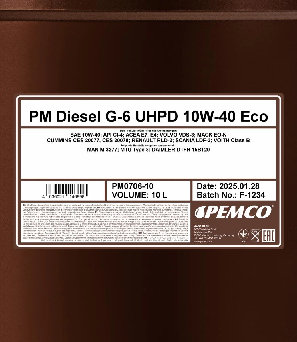 PEMCO - PM070610 - Diesel G-6 UHPD 10W-40 ECO 10L